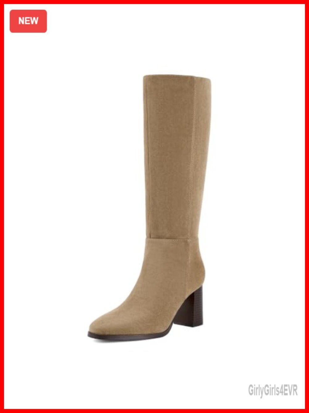 Knee High Boots Square Toe Chunky Block Heel Faux Suede Tall Boots